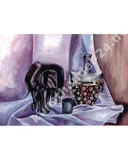 Elefant & Vase  - Arcyl auf Papier (60 x 70 cm)